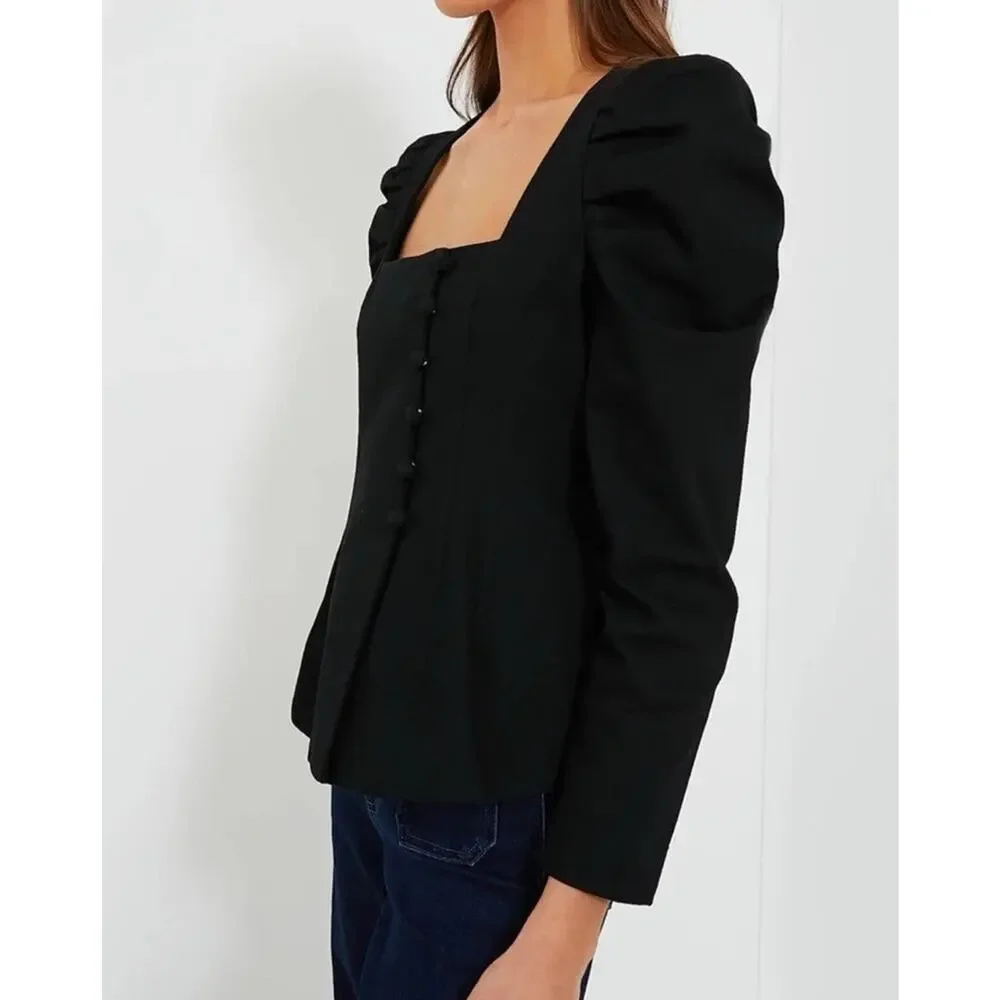Tuckernuck NEW Black Calla Structured Puff Sleeve Princess Cut Blouse Xsmall